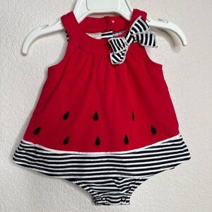 Red Watermelon Infant One-Piece Romper with Black & White Stripes Size 3-6 month
